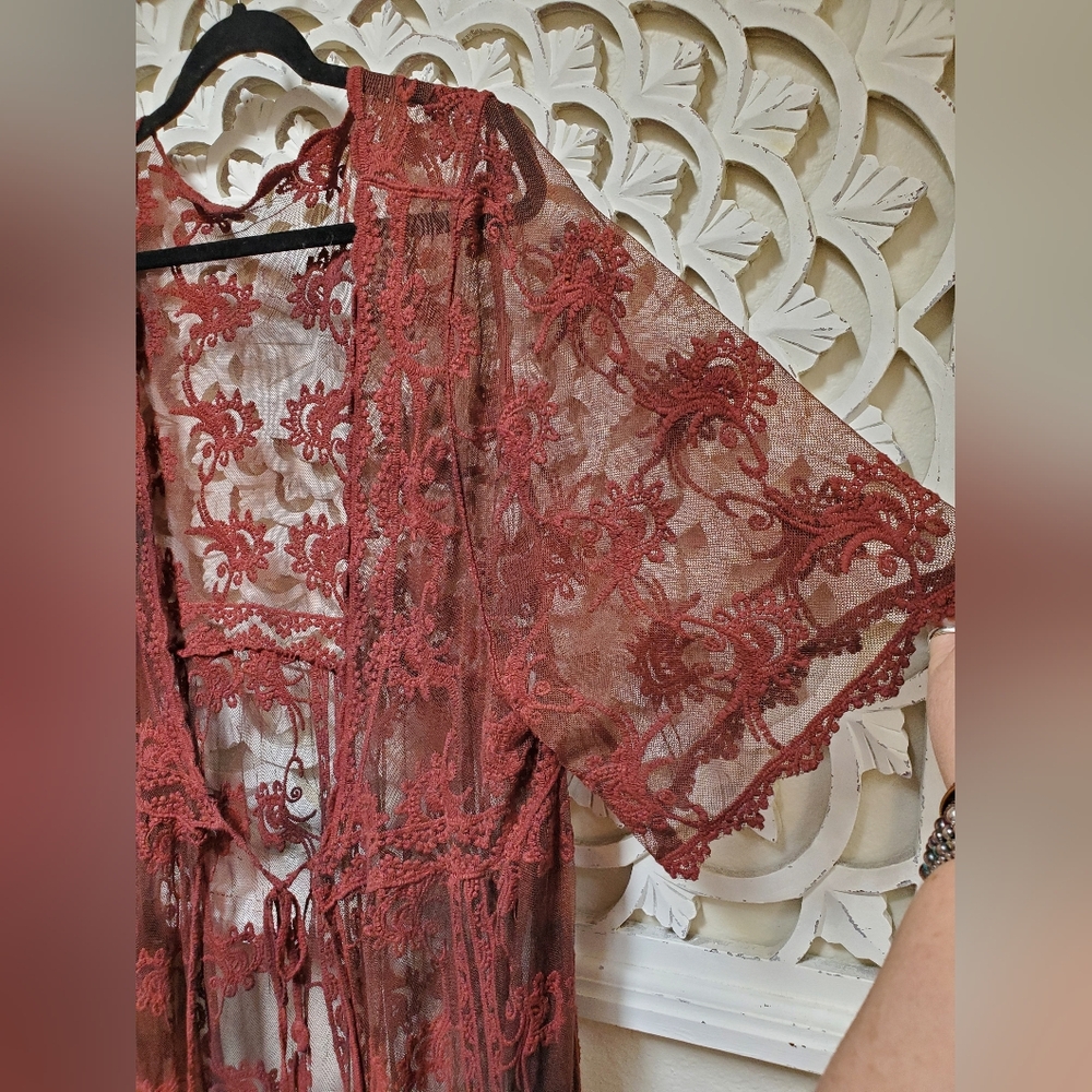 Overdyed Upcycled Floral Lace Duster Kimono Size 1X - Picture 4 of 10